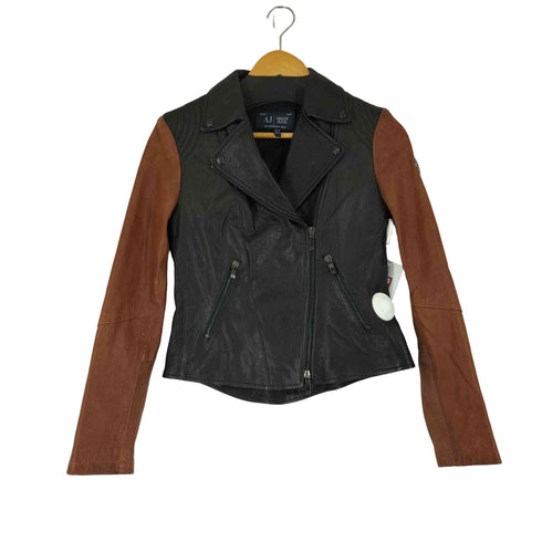 アルマーニジーンズ ARMANI JEANS バイカラー レザー ライダースジャケット レディース EUR:38