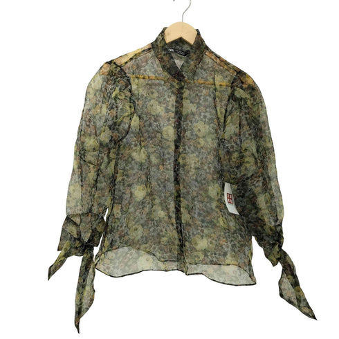 ザラ ZARA フラワープリント シアーシャツブラウス レディース import:M