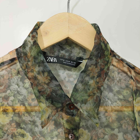 ザラ ZARA フラワープリント シアーシャツブラウス レディース import:M