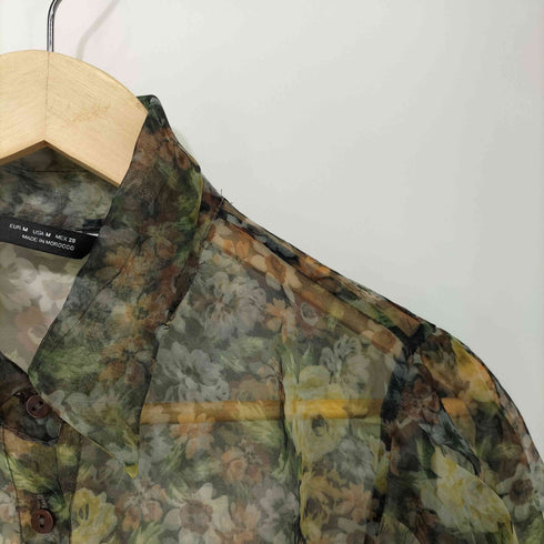 ザラ ZARA フラワープリント シアーシャツブラウス レディース import:M