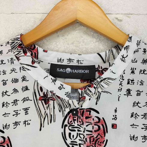 サグハーバー SAG HARBOR 漢字プリント バンドカラー L/S シャツ レディース XL