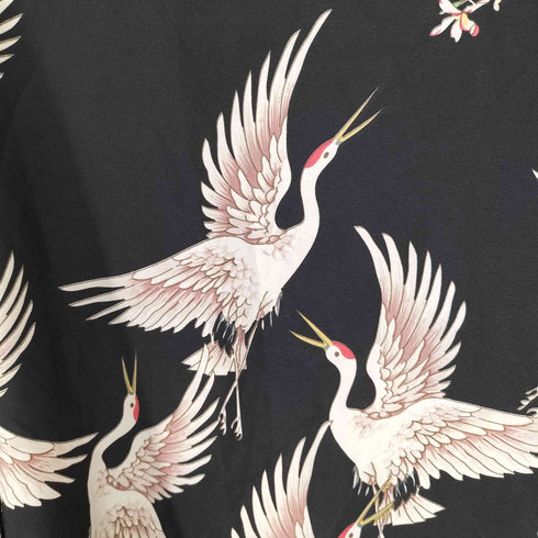 和柄 鶴 バンドカラー S/S 開襟シャツ レディース