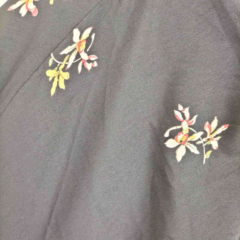 和柄 鶴 バンドカラー S/S 開襟シャツ レディース