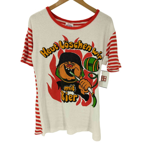 70-80S Euro Vintage EINZINGER コットン レーヨン プリント ボーダー 切替 Tシャツ ユーロ ヴィンテージ メンズ 52/54