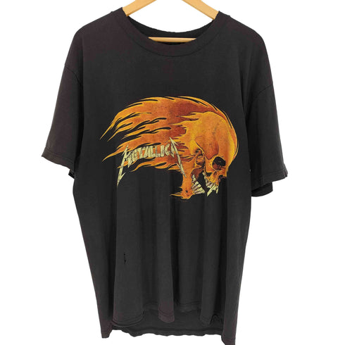 giantボディ 90s USA製 Pushead Flaming Skull Sun T-SHIRT パスヘッド フレーミング スカル サン Tシャツ メンズ import:XL