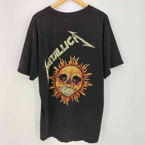 giantボディ 90s USA製 Pushead Flaming Skull Sun T-SHIRT パスヘッド フレーミング スカル サン Tシャツ メンズ import:XL