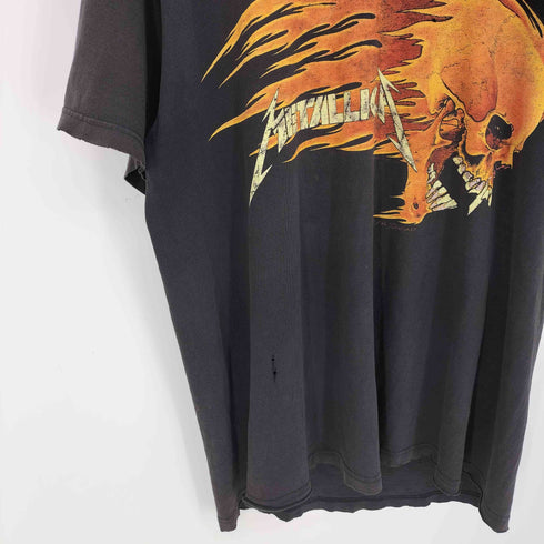 giantボディ 90s USA製 Pushead Flaming Skull Sun T-SHIRT パスヘッド フレーミング スカル サン Tシャツ メンズ import:XL