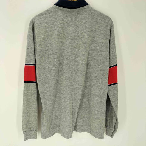 PRINT-ONES 80S USA製 コットン ポリ トロフィー 刺繍 L/S ポロシャツ 裾シングル メンズ import:XL
