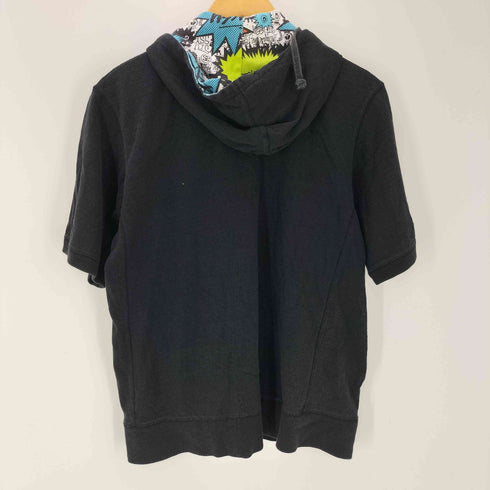 ステューシー Stussy AUTHENTIC 00S OLD 裏地 ショーンフォント 総柄 S/S 半袖 プルオーバー フーディー パーカー Y2K メンズ import:M