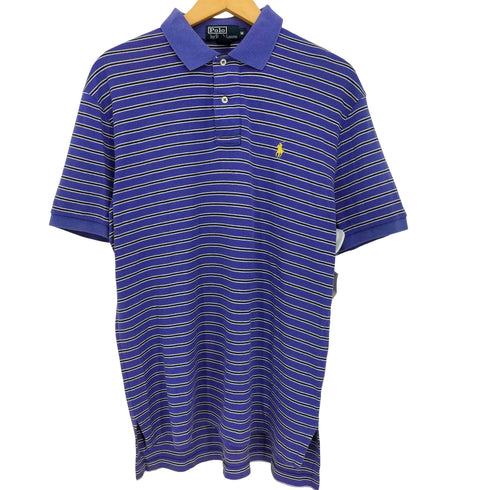 ポロバイラルフローレン Polo by RALPH LAUREN 00s 香港製 ポニー刺繍 ボーダー サイドスリット ポロシャツ メンズ import:M