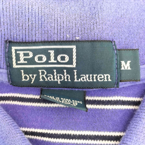ポロバイラルフローレン Polo by RALPH LAUREN 00s 香港製 ポニー刺繍 ボーダー サイドスリット ポロシャツ メンズ import:M