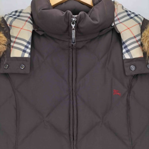 バーバリーロンドン BURBERRY LONDON ホース刺繍 裏地ノバチェック フォックスファー ダウンジャケット レディース 160A
