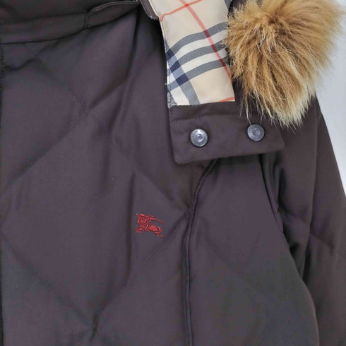 バーバリーロンドン BURBERRY LONDON ホース刺繍 裏地ノバチェック フォックスファー ダウンジャケット レディース 160A