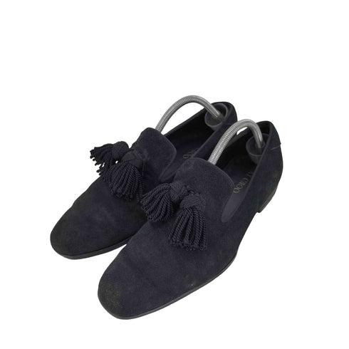 ジミーチュウ JIMMY CHOO FOXLEY ブラックベロア タッセルローファー メンズ EUR:42
