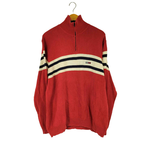 トミージーンズ tommy jeans 90S ハーフジップ コットンニット メンズ import:XL