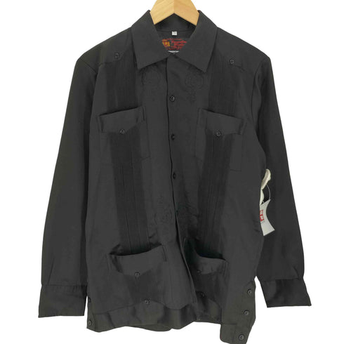 Guayaberas Yucatecas SATIN SEDA ポリエステル ロカビリー オープンカラー L/S キューバ シャツ メンズ import:M