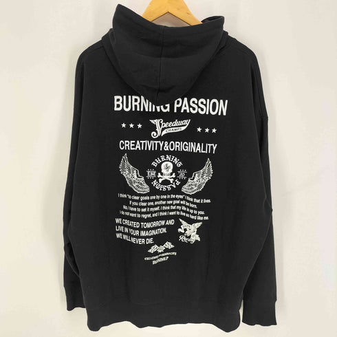 BURNING passion スカル フラッグ 刺繍 プリント コンビ プルオーバー パーカー ビッグサイズ メンズ 4L