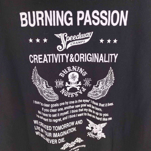 BURNING passion スカル フラッグ 刺繍 プリント コンビ プルオーバー パーカー ビッグサイズ メンズ 4L