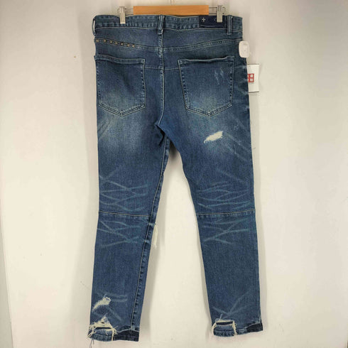 bleu noir スタッズデザイン ダメージ加工 ジップフライ デニムパンツ メンズ UK:34-35