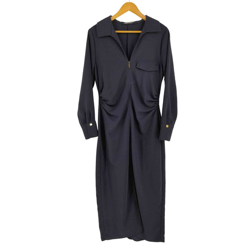 ザラ ZARA サイドギャザー ハーフジップ シャツワンピース レディース import:L