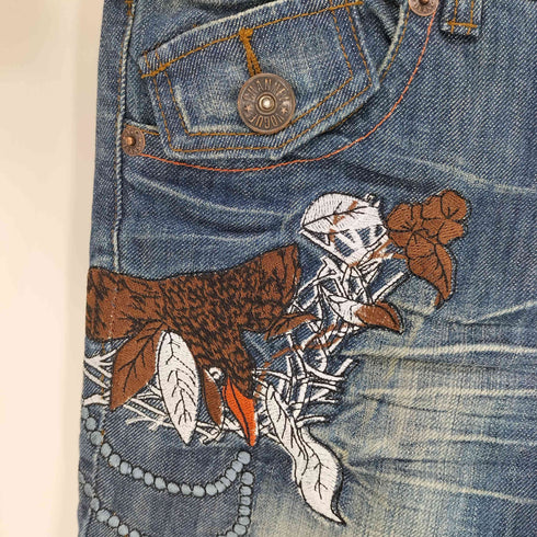 VC JEANS 葉 刺繍 ジップフライ デニムパンツ Y2K レディース 28