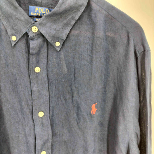 ポロラルフローレン POLO RALPH LAUREN CLASSIC FIT CLBDPPCS-LONG SLEEVE SPORT SHIRT ロングスリーブ スポーツシャツ 麻 100 メンズ import:XL