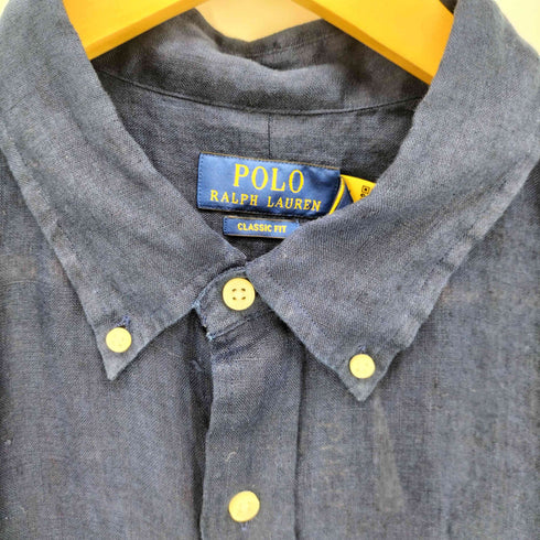 ポロラルフローレン POLO RALPH LAUREN CLASSIC FIT CLBDPPCS-LONG SLEEVE SPORT SHIRT ロングスリーブ スポーツシャツ 麻 100 メンズ import:XL