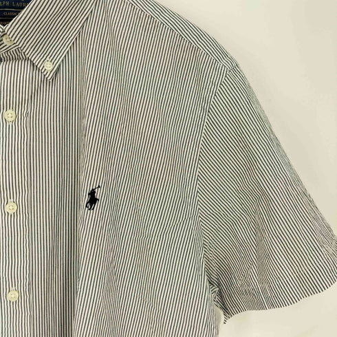 ポロラルフローレン POLO RALPH LAUREN CLASSIC FIT GUARANTEED TO WRINKLE ストライプ S/S シャツ メンズ import:XL