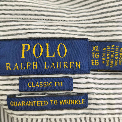 ポロラルフローレン POLO RALPH LAUREN CLASSIC FIT GUARANTEED TO WRINKLE ストライプ S/S シャツ メンズ import:XL