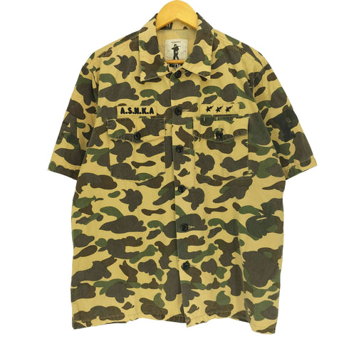 アベイシングエイプ A BATHING APE 90~00s ソルジャータグ A.S.N.K.A 1ST CAMO BAPE STA 刺繍 フラップポケット S/S ミリタリーシャツ メンズ JPN:L