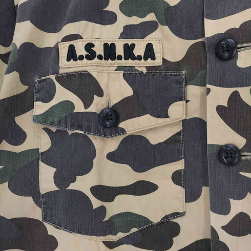 アベイシングエイプ A BATHING APE 90~00s ソルジャータグ A.S.N.K.A 1ST CAMO BAPE STA 刺繍 フラップポケット S/S ミリタリーシャツ メンズ JPN:L