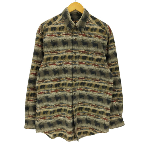 ウールリッチ WOOLRICH 00S 熊 ベアー 鹿 アニマル 総柄 L/S ボタンダウン フランネル シャツ メンズ import:M