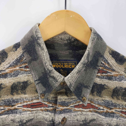 ウールリッチ WOOLRICH 00S 熊 ベアー 鹿 アニマル 総柄 L/S ボタンダウン フランネル シャツ メンズ import:M