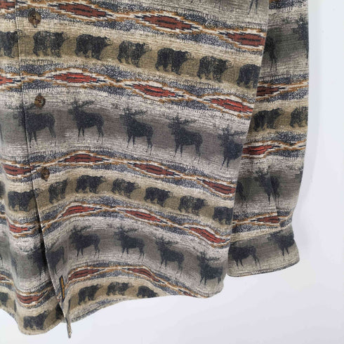 ウールリッチ WOOLRICH 00S 熊 ベアー 鹿 アニマル 総柄 L/S ボタンダウン フランネル シャツ メンズ import:M