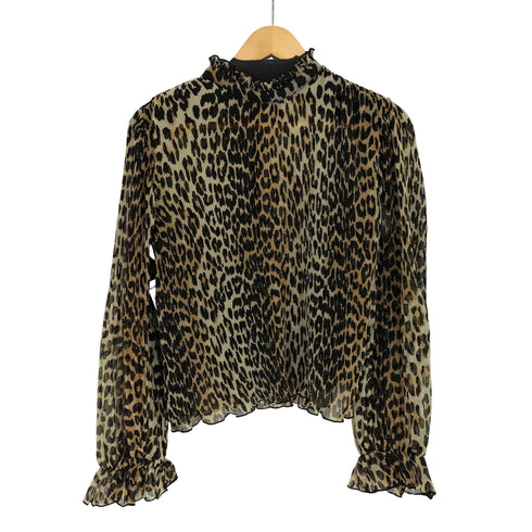 ガニー Ganni レオパードプリント シフォン タイストリング シャツ レディース EUR:40