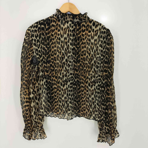 ガニー Ganni レオパードプリント シフォン タイストリング シャツ レディース EUR:40
