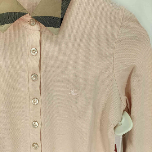 バーバリーロンドン BURBERRY LONDON ハーフボタン チェック切替 長袖ポロシャツ レディース import:S