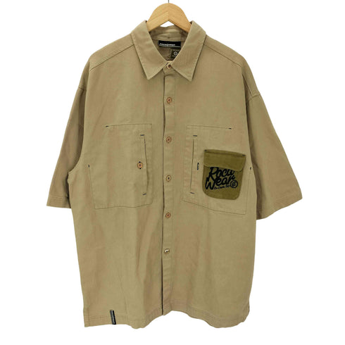 ロカウェア Rocawear 00S OLD 刺繍 ポケット バック プリント インド綿 コットン S/S ワーク シャツ B系 Y2K ビックサイズ メンズ import:XL