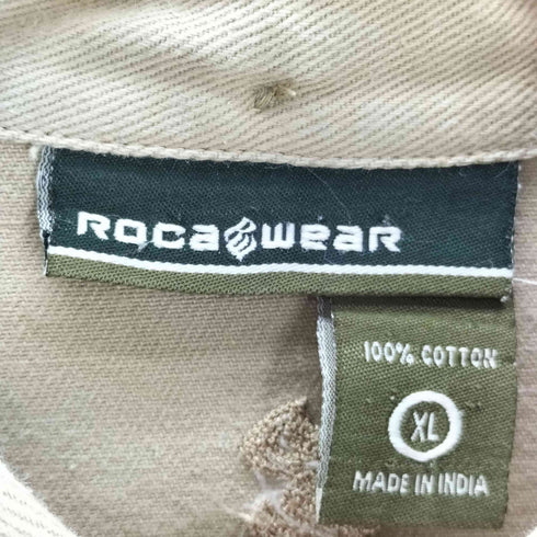 ロカウェア Rocawear 00S OLD 刺繍 ポケット バック プリント インド綿 コットン S/S ワーク シャツ B系 Y2K ビックサイズ メンズ import:XL