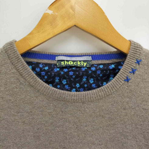 SHOCKLY イタリア製 スカル ワッペン 刺繍 クルーネック ニット メンズ EUR:46