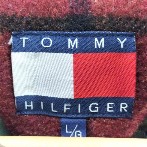 トミーヒルフィガー TOMMY HILFIGER 00S OLD 裏地キルティング 襟レザー ウール チェック カバーオール ジャケット メンズ import:L