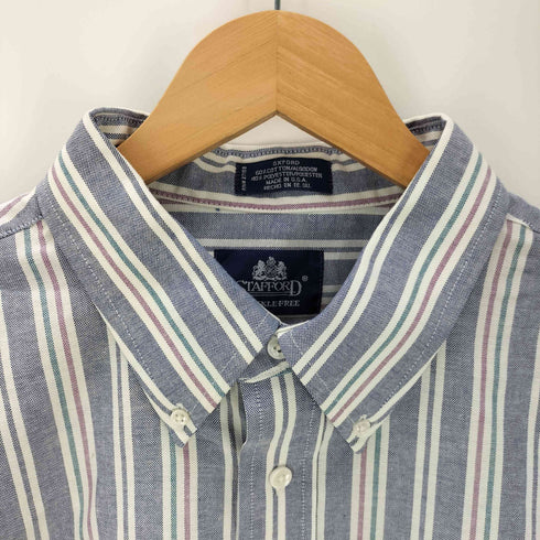 スタッフォード STAFFORD 90S USA製 S/S ストライプ オックスフォード ボックス ボタンダウン シャツ メンズ 18 2/1