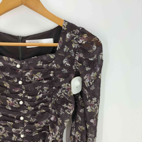 トッコクローゼット tocco closet ウエスト リボン付き パール 装飾 シアー ドット ジャガード × フラワー プリント ギャザー ワンピース レディース JPN:M
