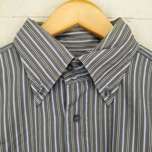バーバリーブラックレーベル BURBERRY BLACK LABEL ホースロゴ刺繍 ストライプ ボタンダウンシャツ メンズ JPN:3