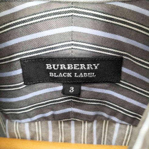 バーバリーブラックレーベル BURBERRY BLACK LABEL ホースロゴ刺繍 ストライプ ボタンダウンシャツ メンズ JPN:3