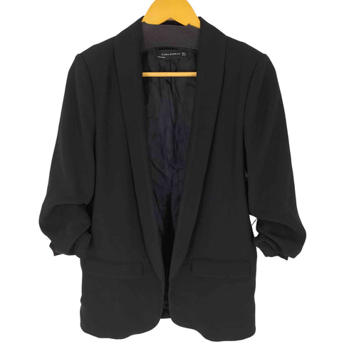 ザラ ZARA ブラック ギャザー ロールアップ スリーブジャケット レディース import:M