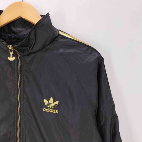 アディダス adidas STY Windbreaker JKT ウインドブレーカー ジャケット トレフォイルロゴ 黒金 3ストライプ 裏地メッシュ 裾ドローコード Y2K メンズ O