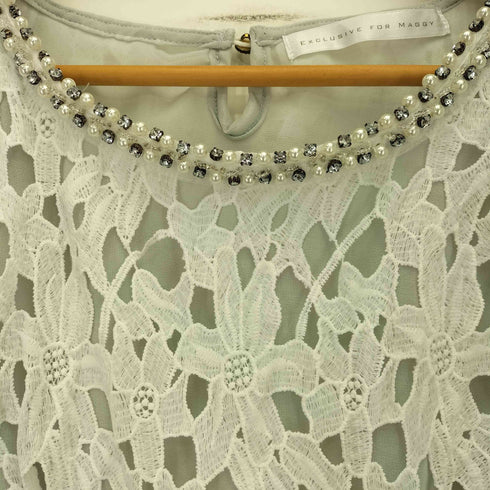 EXCLUSIVE FOR MAGGY パール ビジューシアー 花柄レース ドッキング ノースリーブブラウス レディース