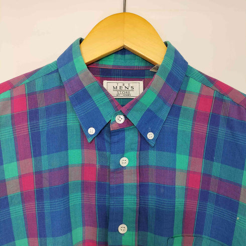 シアーズ Sears 90s コットンポリ マドラスチェック S/S ボタンダウン シャツ メンズ import:L