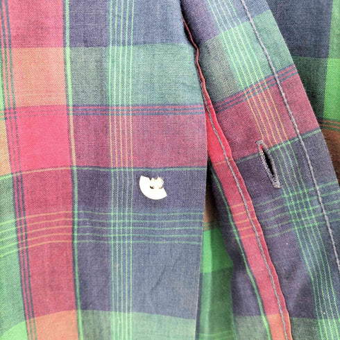 シアーズ Sears 90s コットンポリ マドラスチェック S/S ボタンダウン シャツ メンズ import:L
